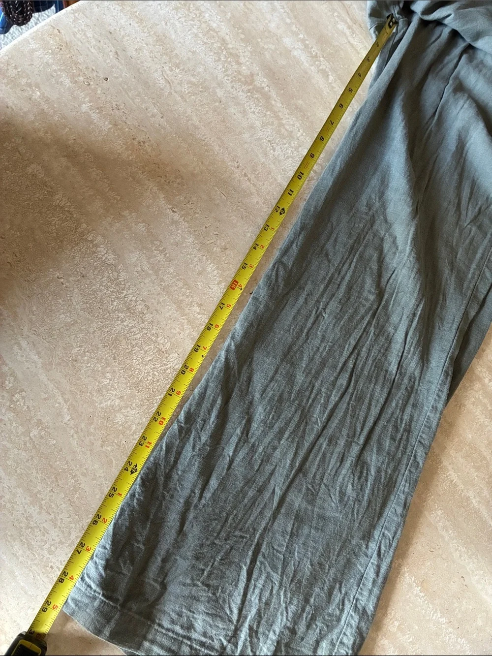 Rewind wide leg Pants, women's L, olive Linen-Blend elastic paperbag waist. EUC
